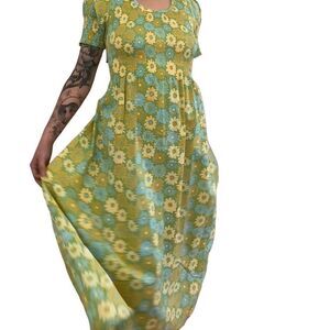 Vintage Green Floral A-Line Dress